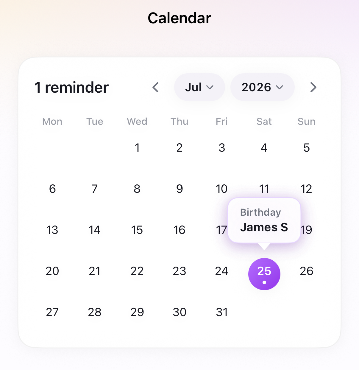 Calendar important dates